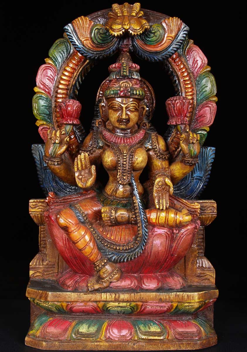 Laxmi Statue Holding 2 Lotus Flowers 18"