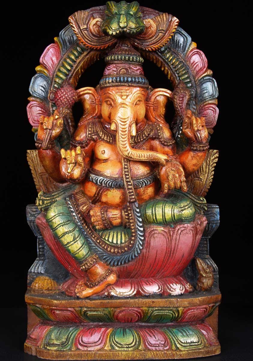 Wood Ganesh Holding Mango Seed 18"