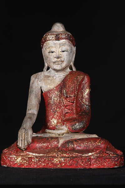 White Thai Buddha Statue with Red Robes 17"