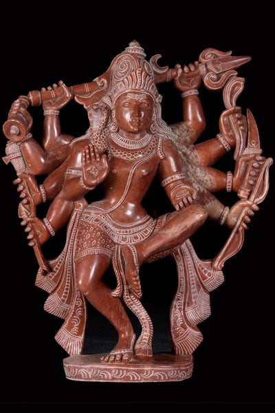 Dancing Shiva Statue with 10 Arms Holding Trident 11.5"