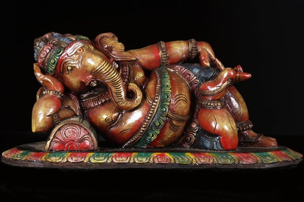 Colorful Wood Sleeping Ganesh Statue 20"