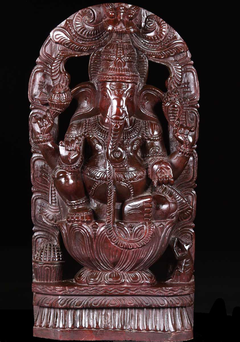 Dark Wood Ganesh Sculpture 23"