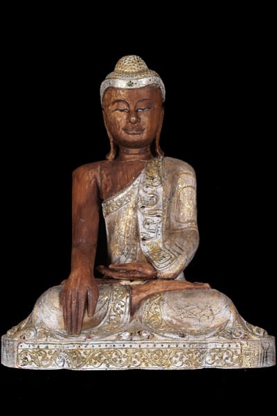 Earth Touching Thai Wood Buddha Statue 27"