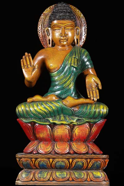 Wood Buddha Seated on a Double Lotus Base 24"