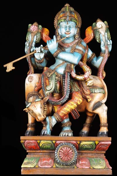 Blue Venugopal Statue Playing Flute 24"