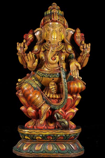 Abhaya Mudra Wood Ganesh Statue 36"