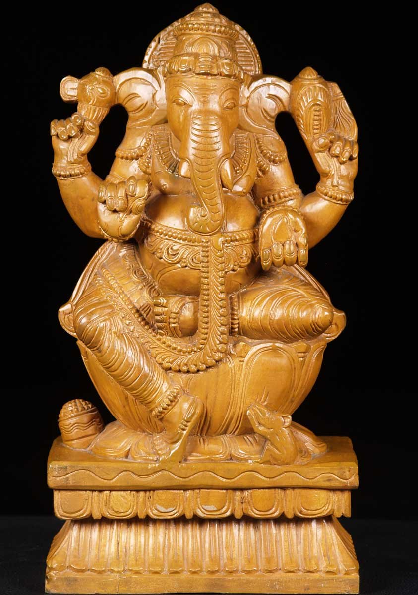 Seated Wood Ganesh Statue 18"