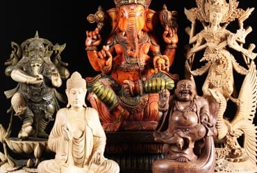 Wood Buddha and Hindu statues for sale